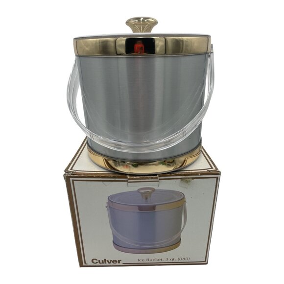 Culver Brushed Silver & Gold 3 Qt Ice Bucket  Keep Your Ice Cooler Than Your Ex - Picture 1 of 3